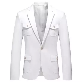 Men Blazer - Multi-Pocket White Blazer