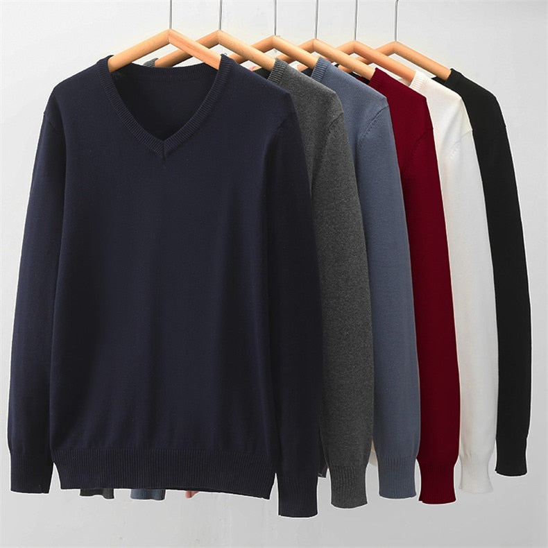 Men's Casual Black Color V Neck Coarse Wool Sweaters Pullover