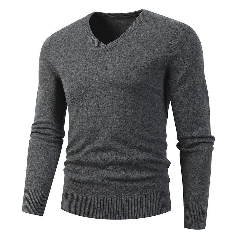 Men's Dark Blue Color Cotton V Neck Sweatshirt Sweaters Pullover