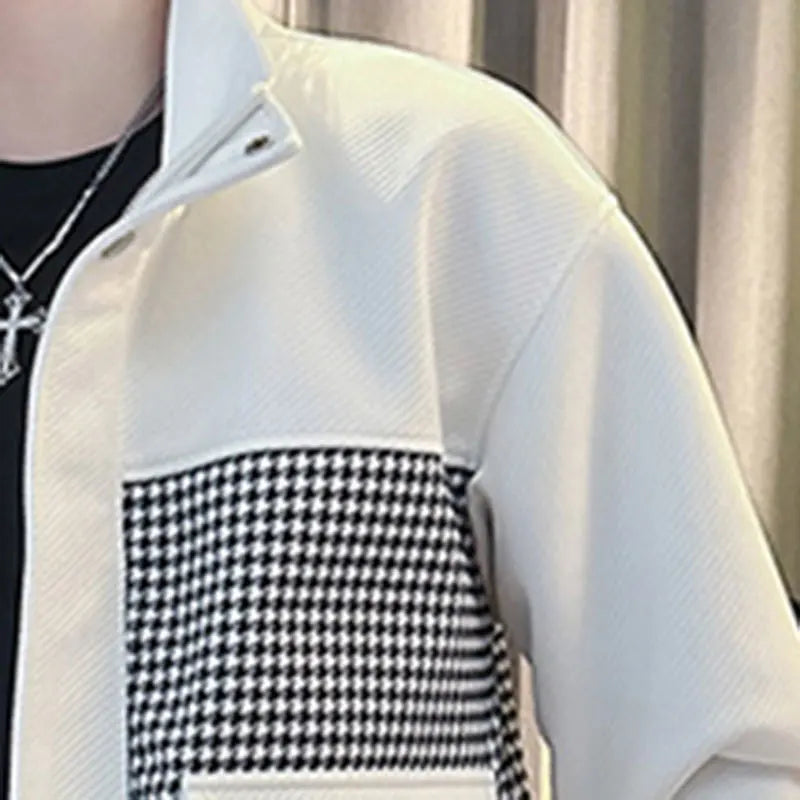 Men's Korean Contrasting Color Houndstooth Pattern Bomber Jacket