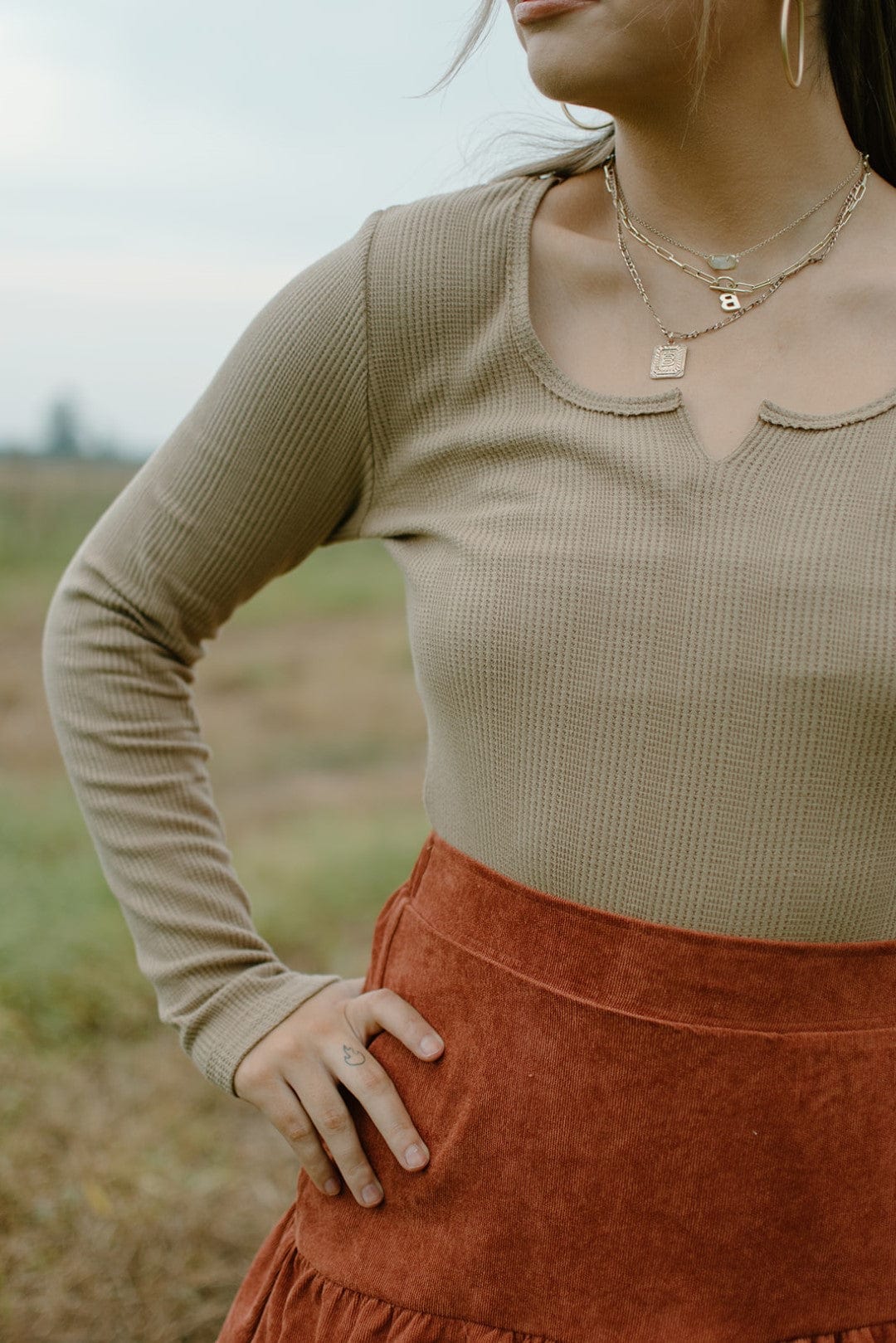 Mocha Scoop Neck Longsleeve Bodysuit