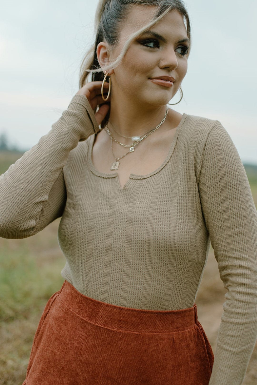 Mocha Scoop Neck Longsleeve Bodysuit