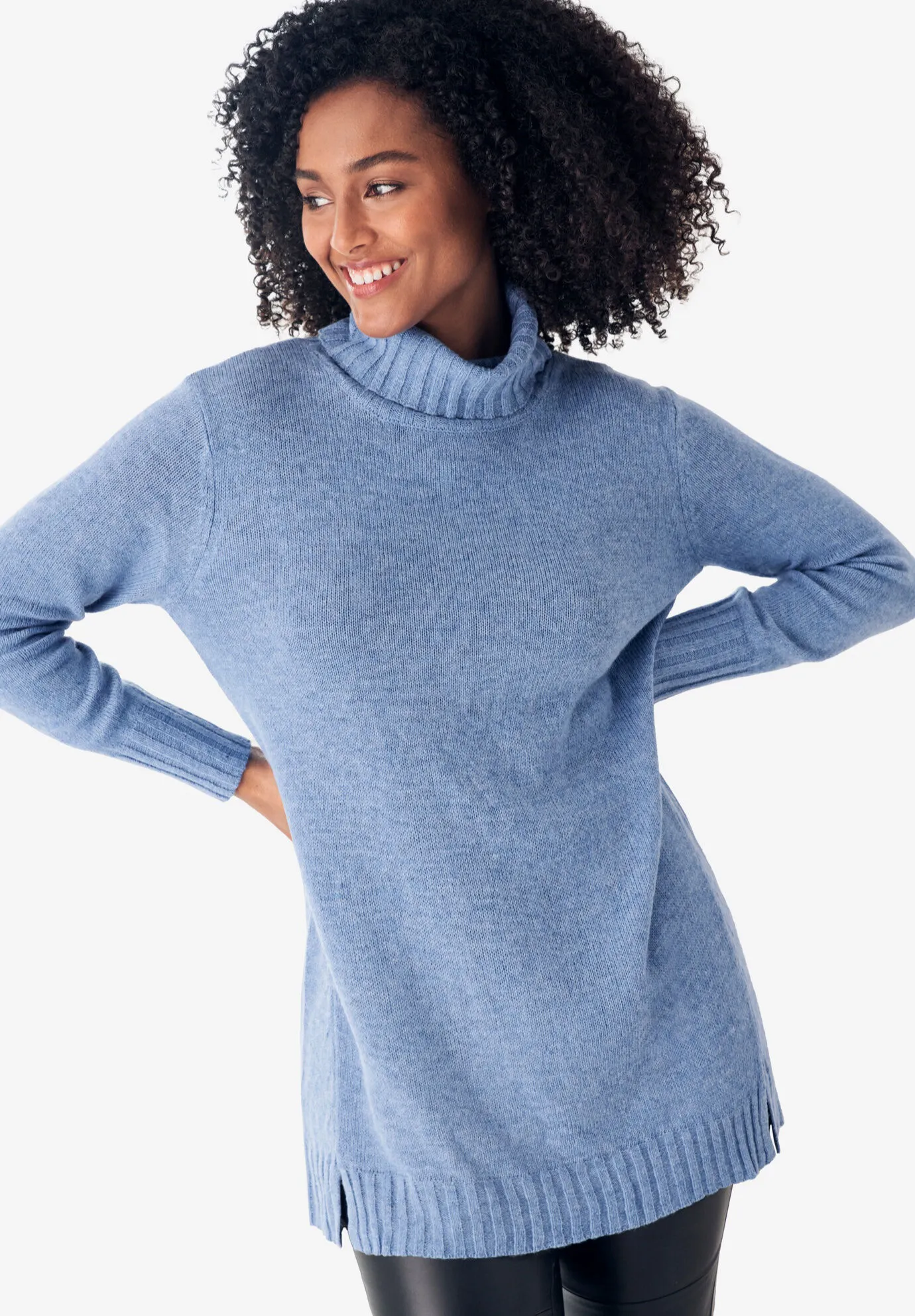 Ribbed Turtleneck Tunic Sweater