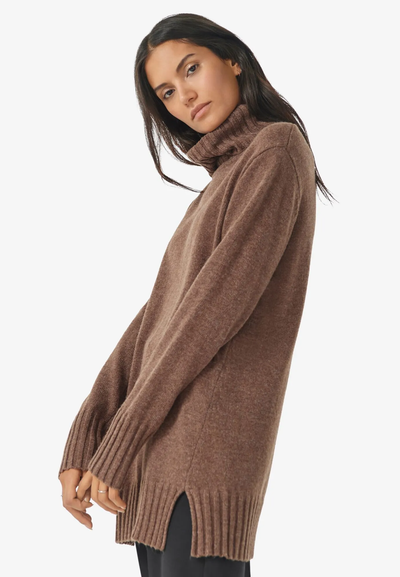 Ribbed Turtleneck Tunic Sweater