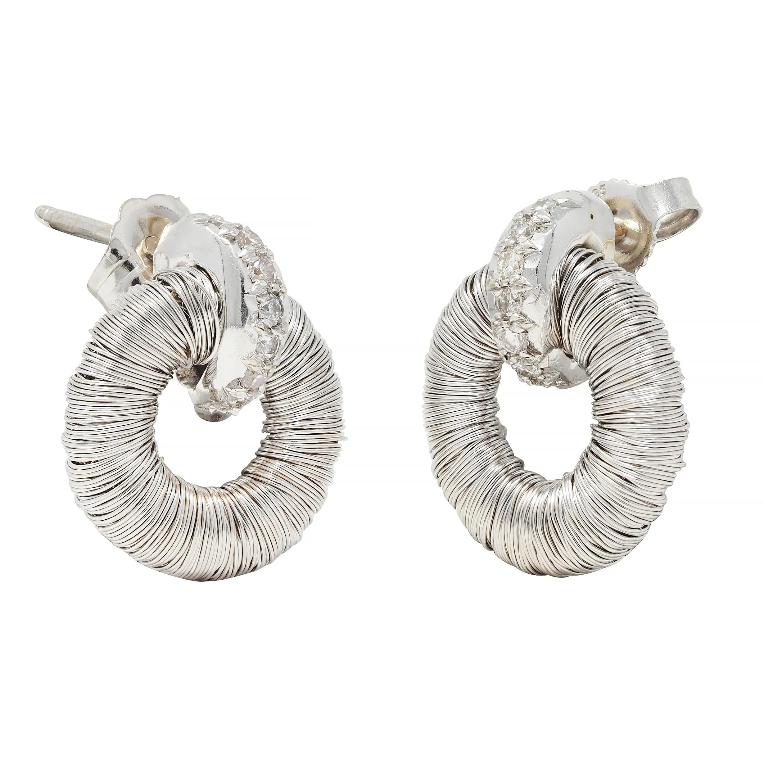 Roberto Coin Diamond 18 Karat White Gold Woven Silk Petite Woven Hoop Earrings