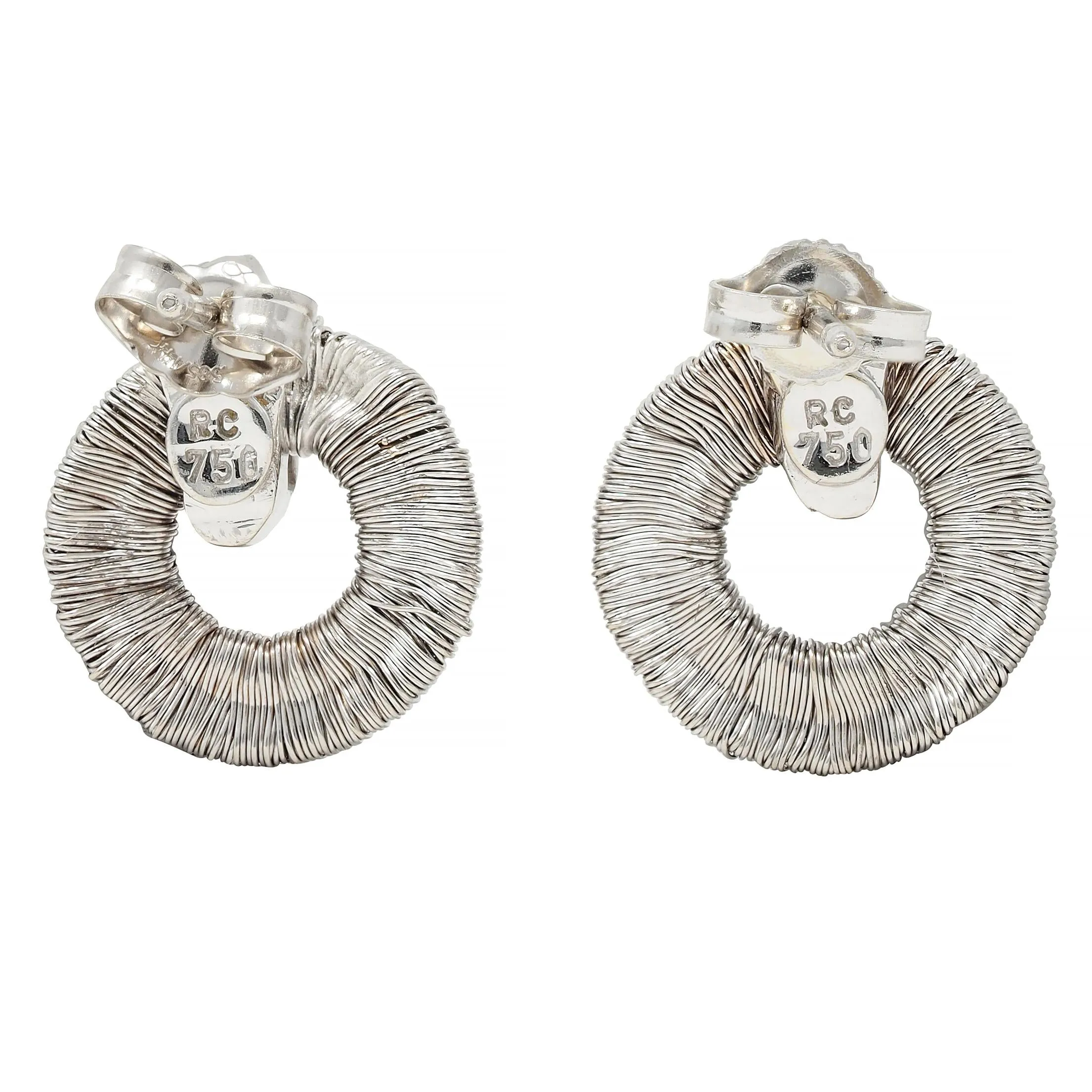 Roberto Coin Diamond 18 Karat White Gold Woven Silk Petite Woven Hoop Earrings