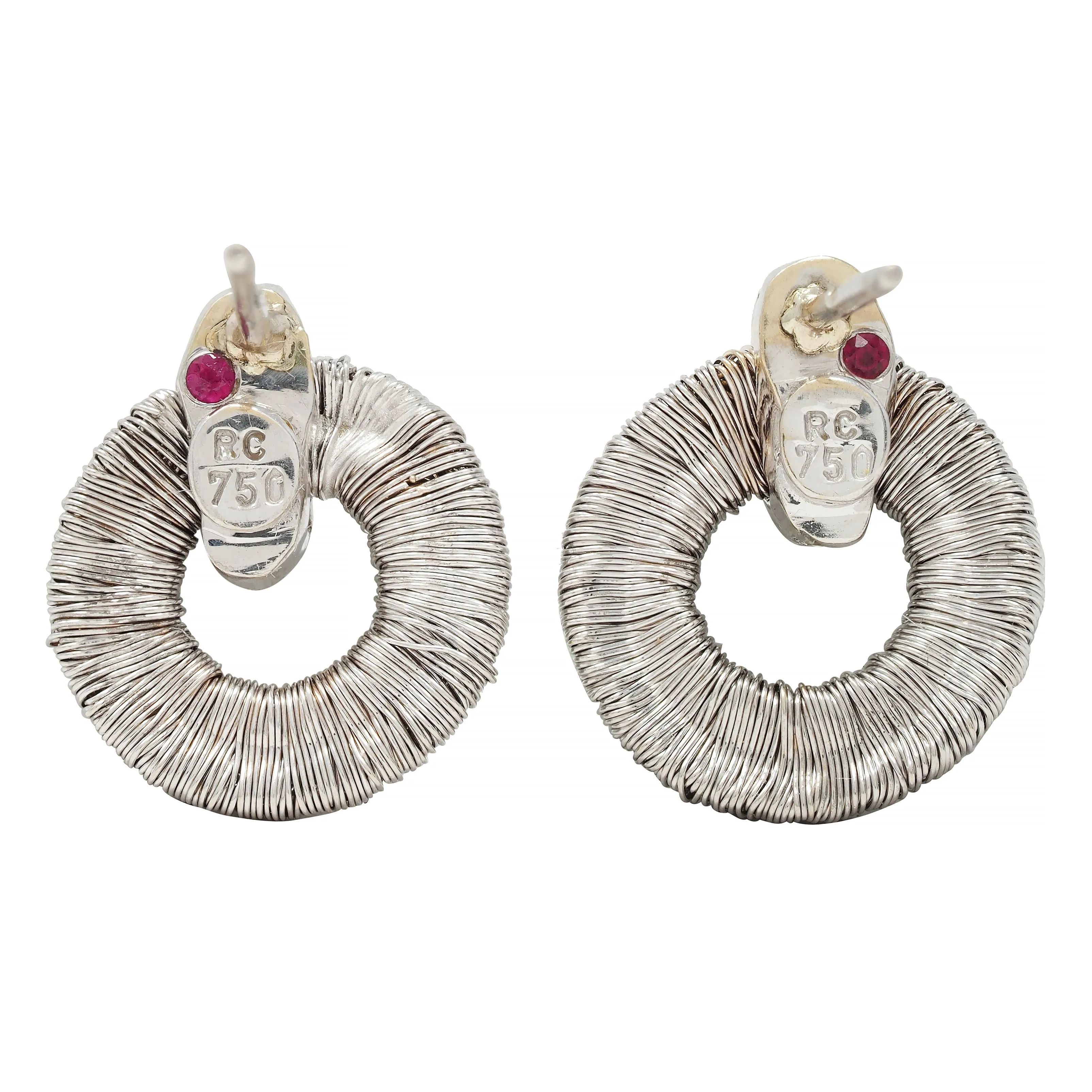 Roberto Coin Diamond 18 Karat White Gold Woven Silk Petite Woven Hoop Earrings