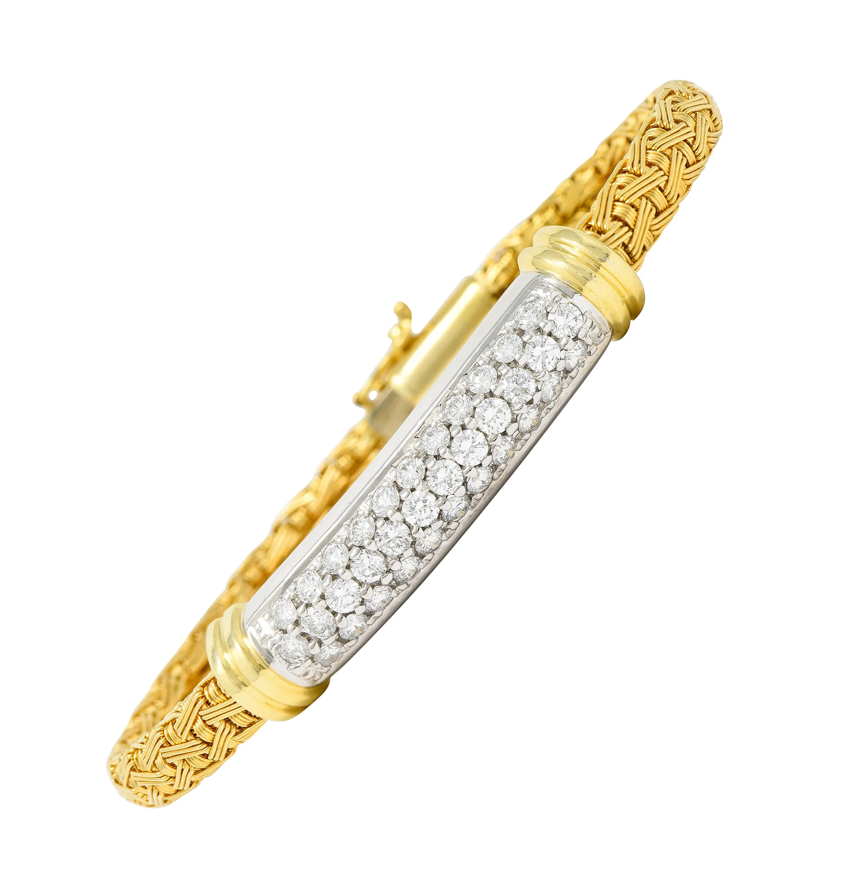 Roberto Coin Italian 1.50 CTW Pave Diamond 18 Karat Two-Tone Gold Woven Silk Bracelet