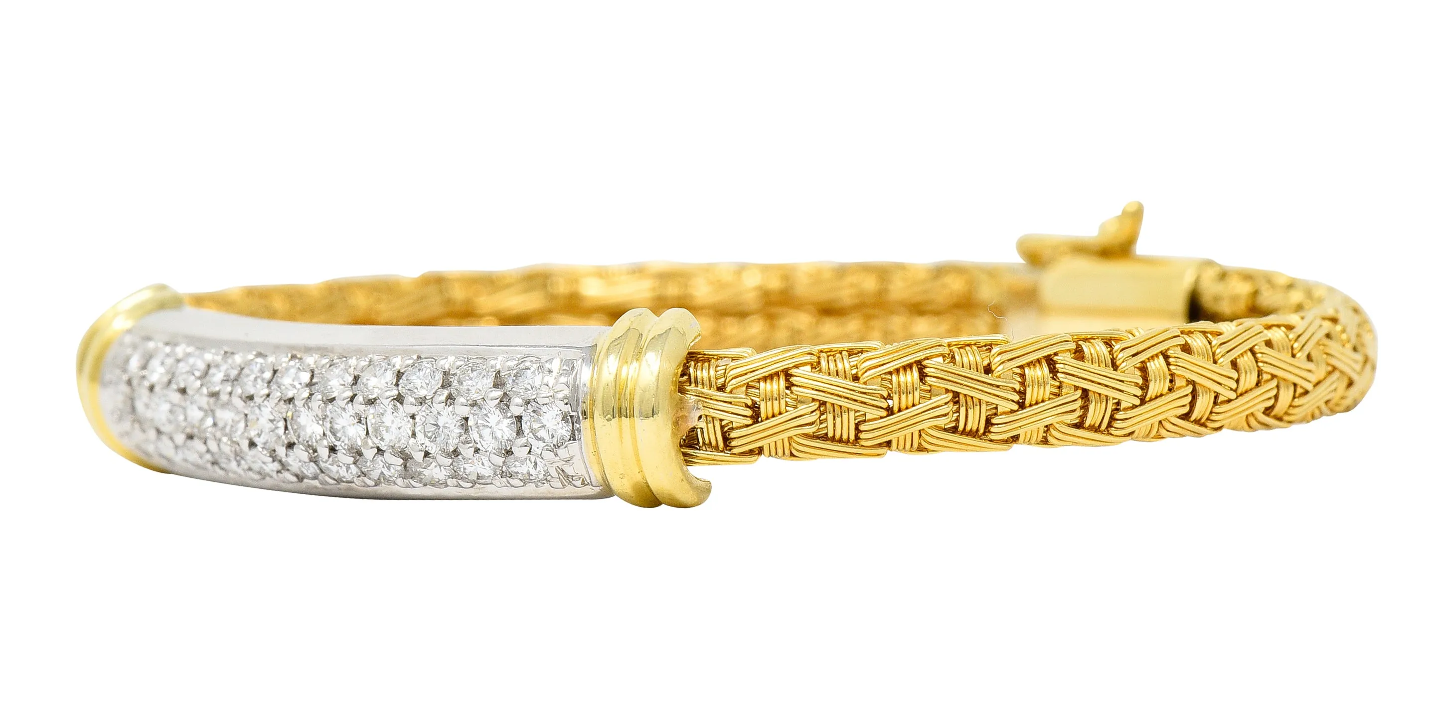 Roberto Coin Italian 1.50 CTW Pave Diamond 18 Karat Two-Tone Gold Woven Silk Bracelet