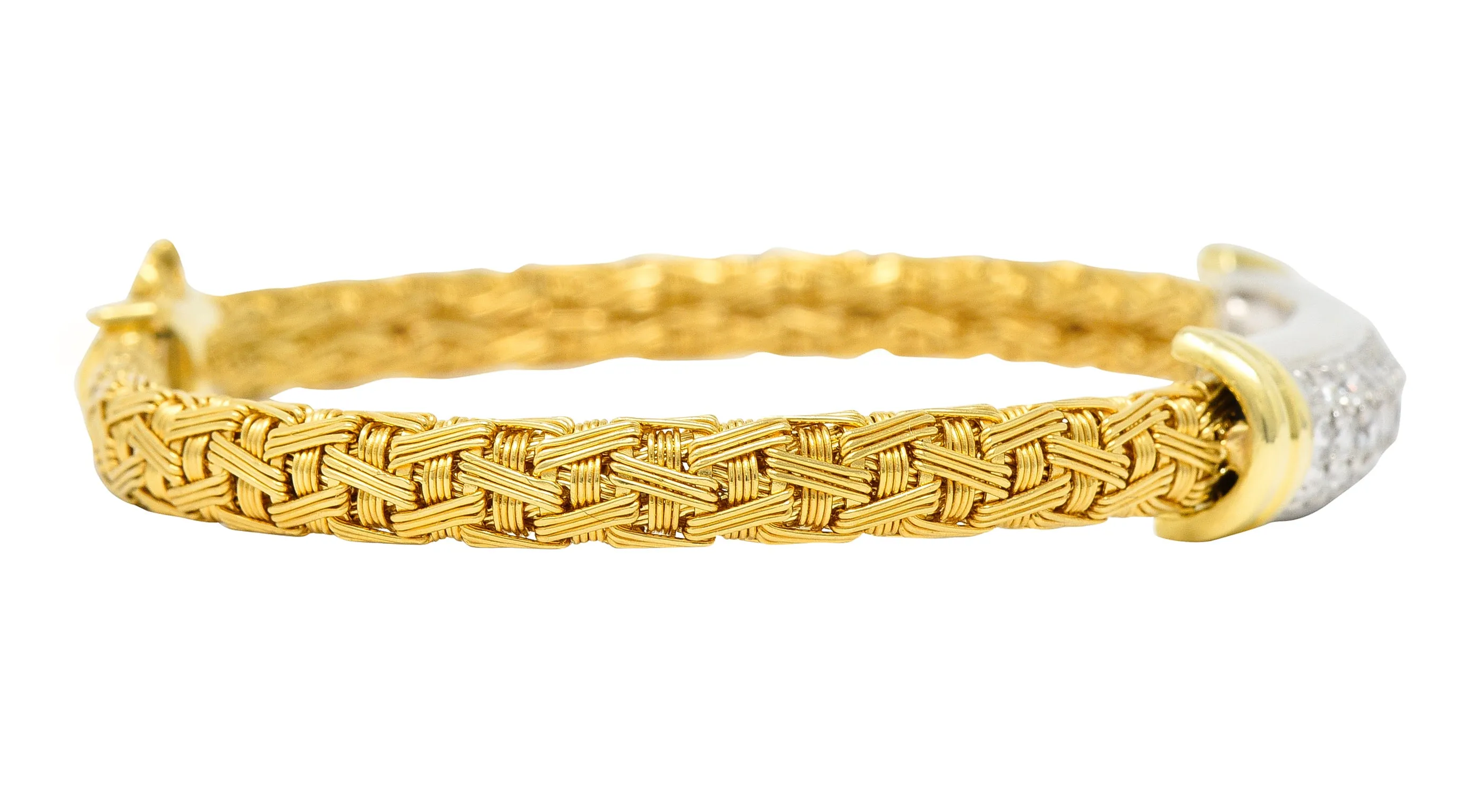 Roberto Coin Italian 1.50 CTW Pave Diamond 18 Karat Two-Tone Gold Woven Silk Bracelet