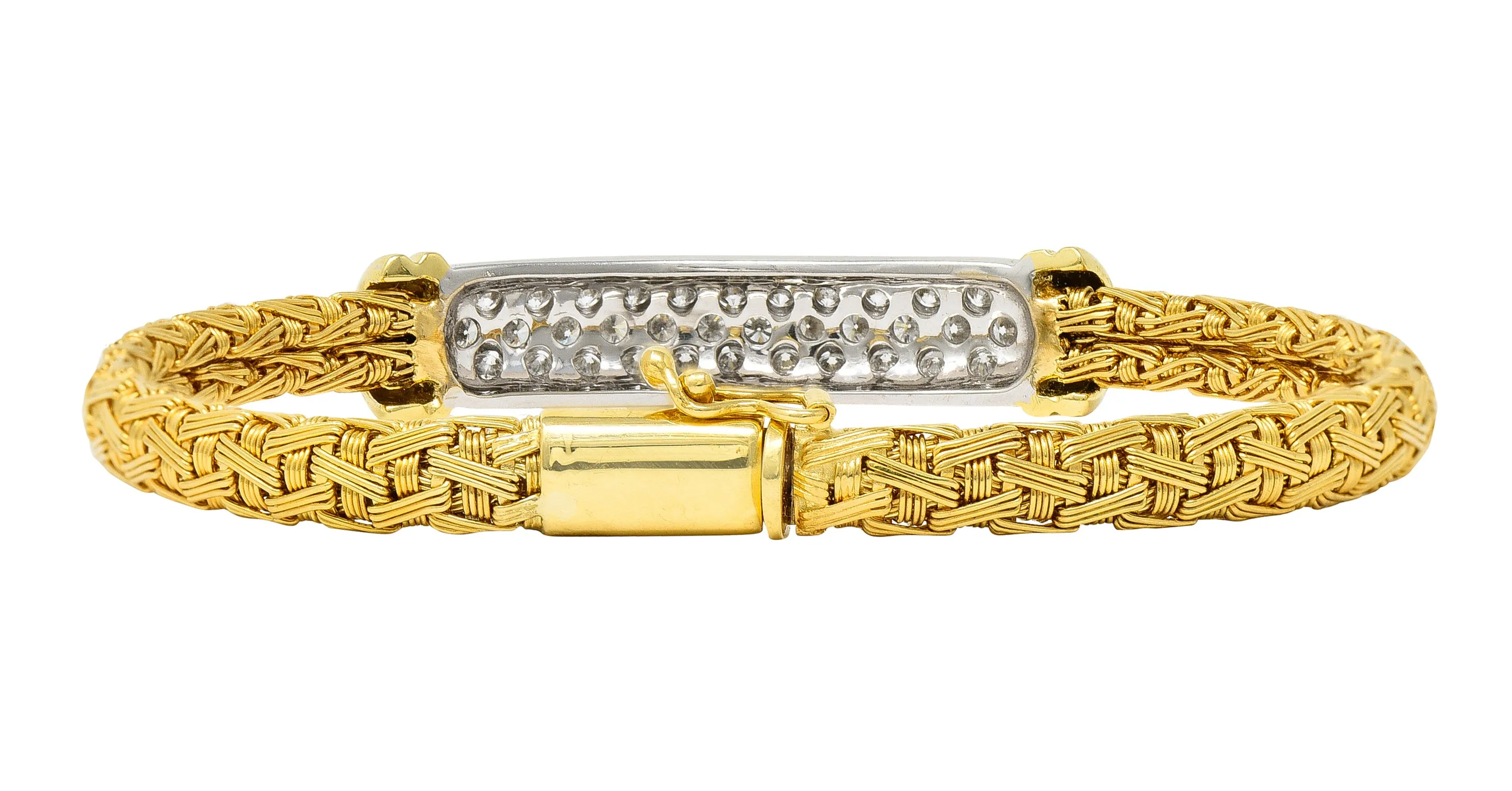 Roberto Coin Italian 1.50 CTW Pave Diamond 18 Karat Two-Tone Gold Woven Silk Bracelet