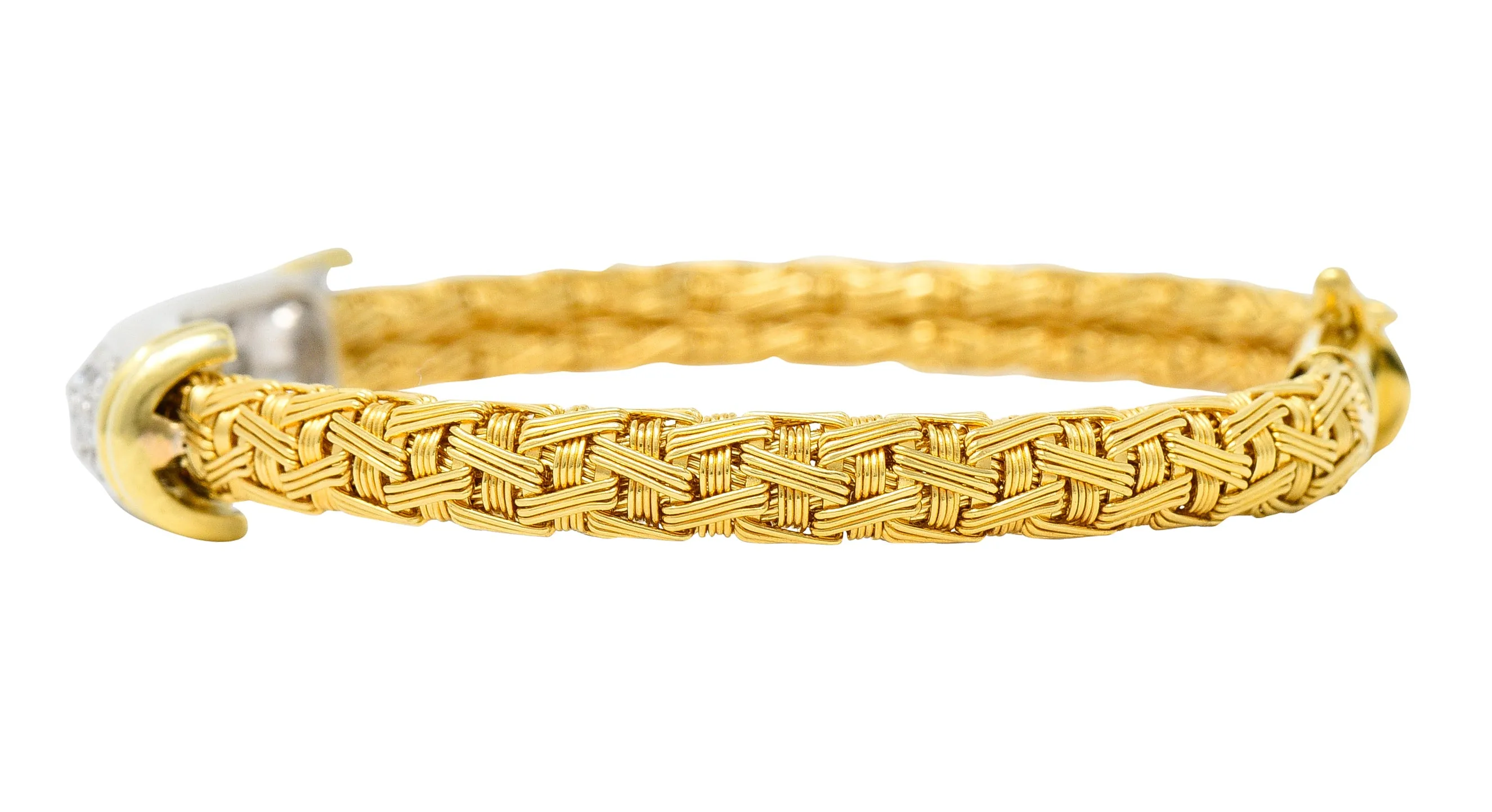 Roberto Coin Italian 1.50 CTW Pave Diamond 18 Karat Two-Tone Gold Woven Silk Bracelet