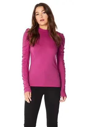 SHIRRED SLEEVE TURTLENECK