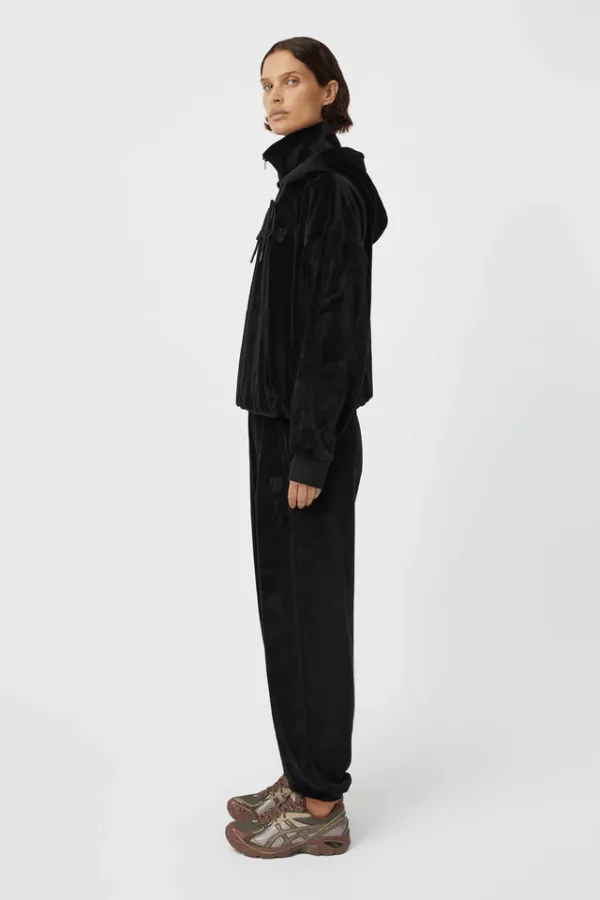 Simone Velour Zip Up Hoodie Black