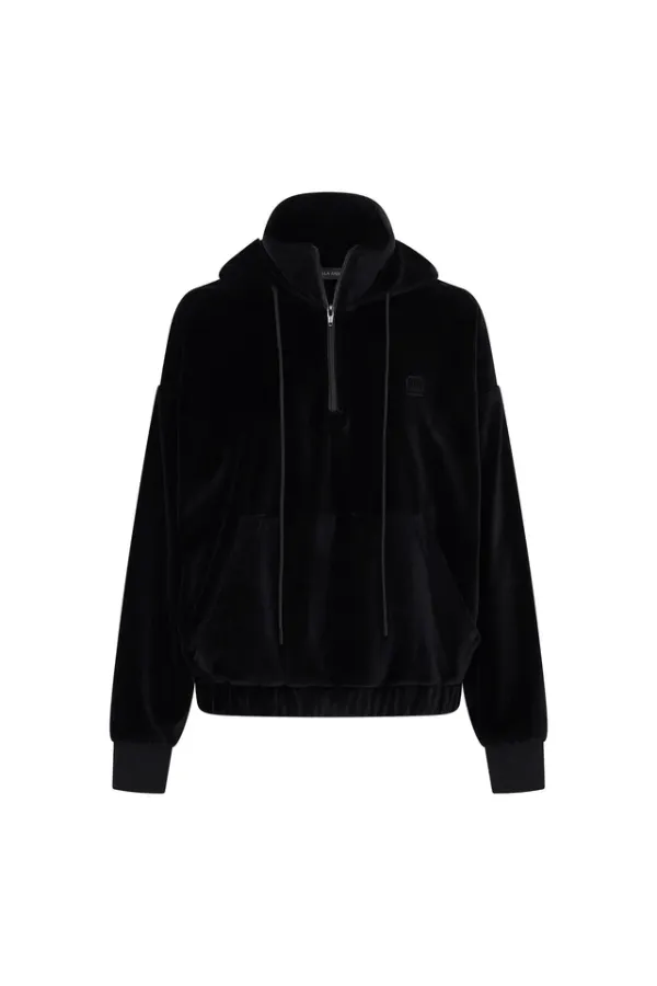 Simone Velour Zip Up Hoodie Black