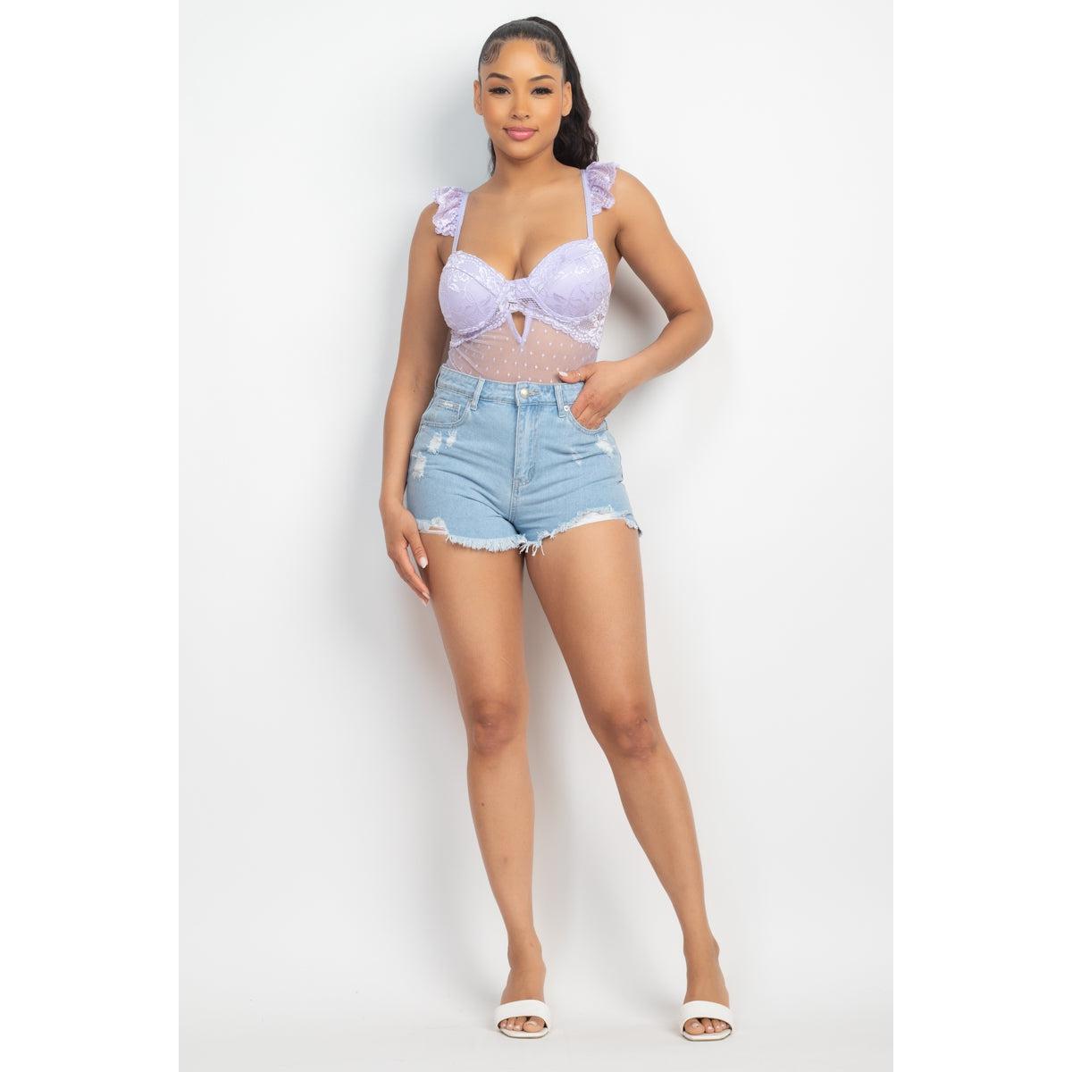 Sweetheart Cut-out Cami Ruffled Bodysuit