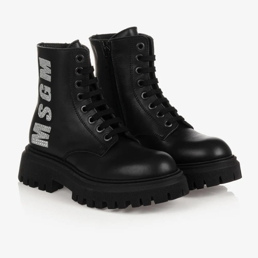 Teen Girls Black Leather Boots