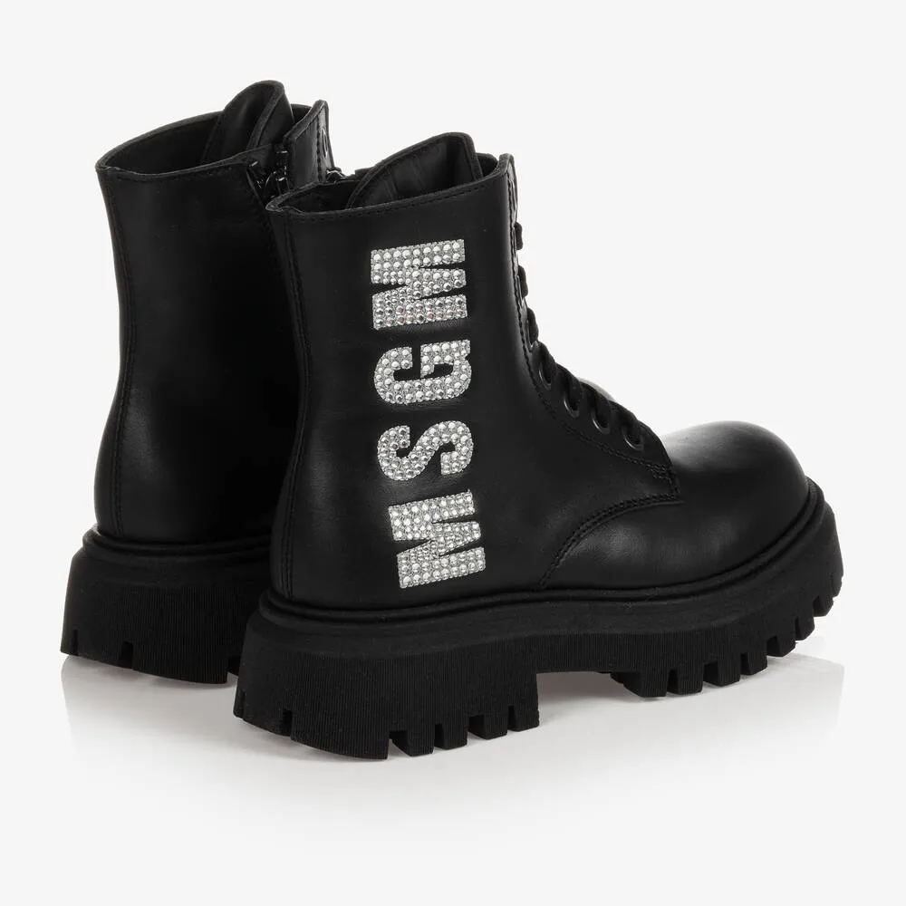 Teen Girls Black Leather Boots