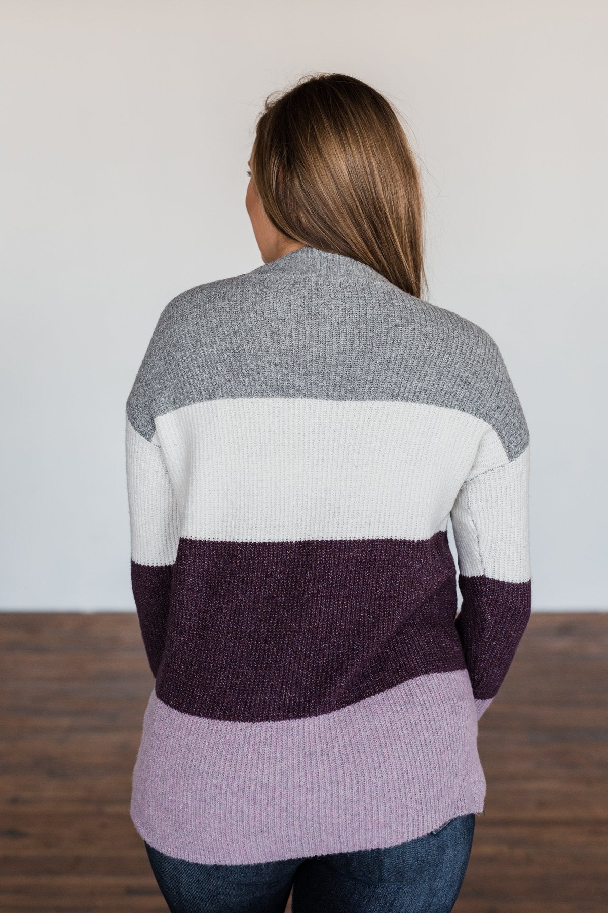 Tell Me Everything Color Block Sweater- Grey, Ivory, & Eggplant