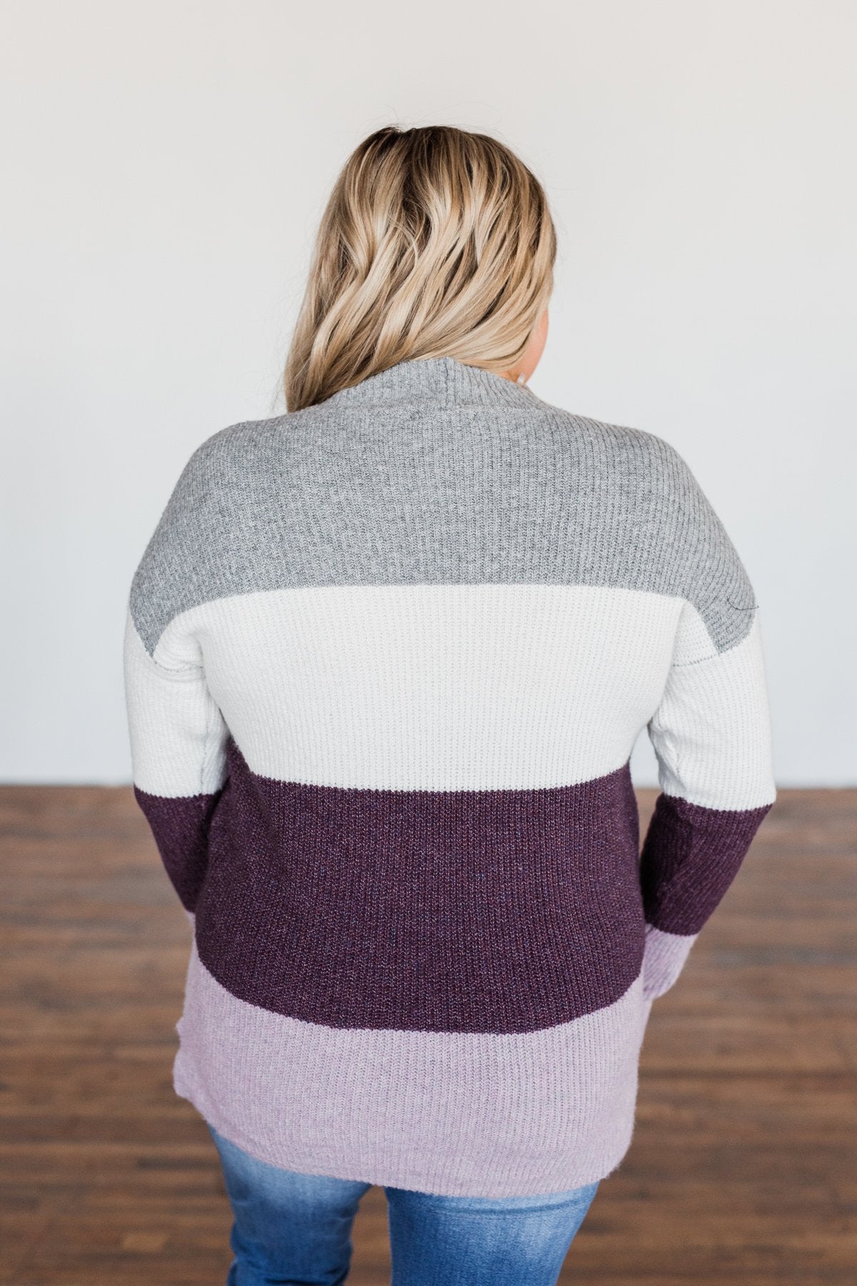 Tell Me Everything Color Block Sweater- Grey, Ivory, & Eggplant