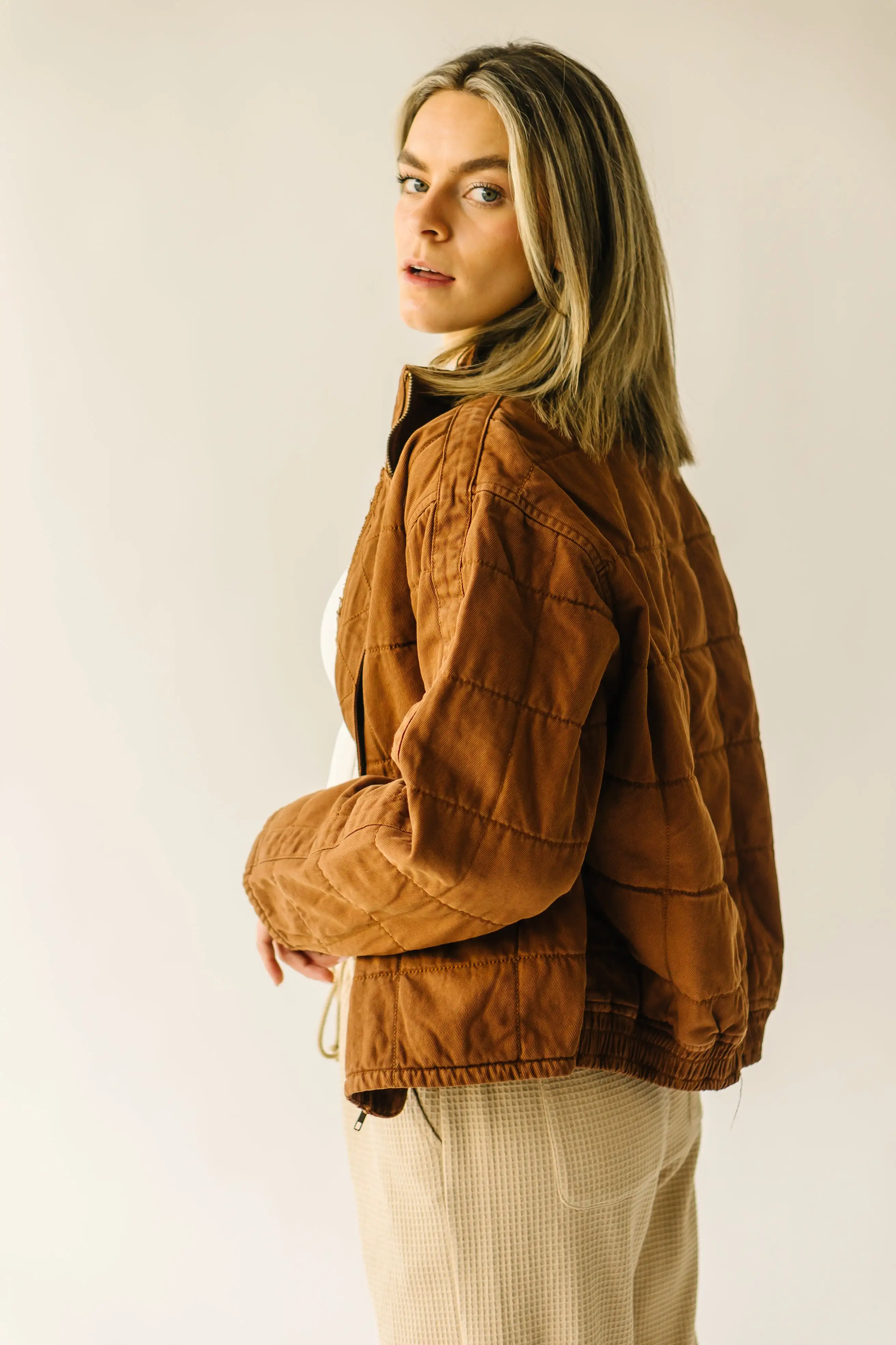 The Chandell Quilted Denim Jacket in Mocha