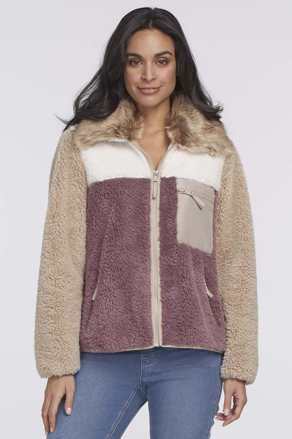 Tribal Colour Block Sherpa Jacket