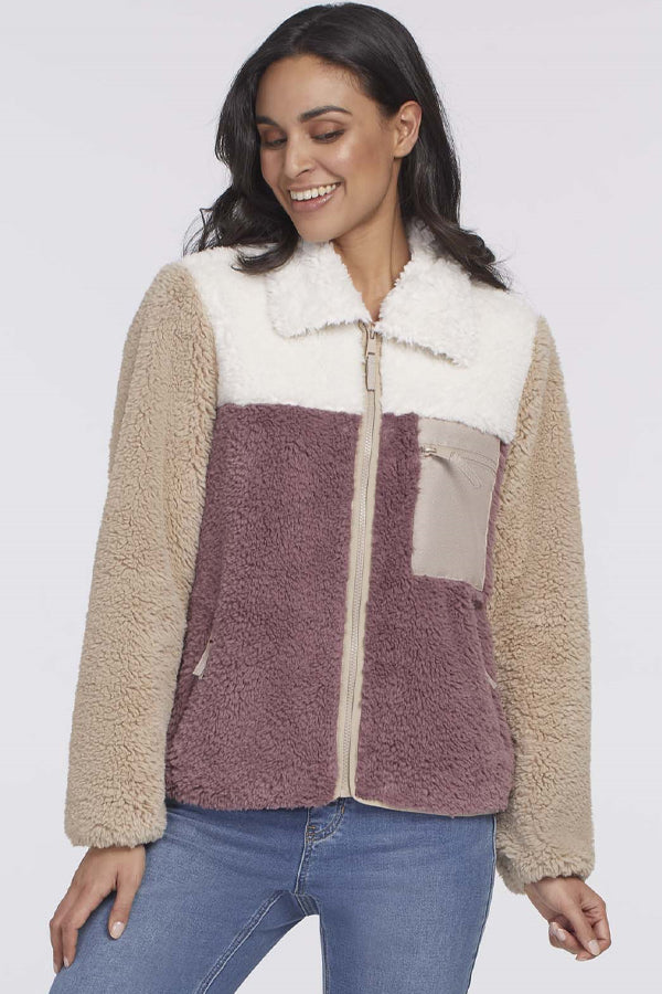 Tribal Colour Block Sherpa Jacket