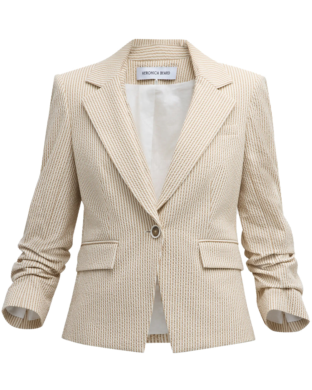 White and Khaki Seersucker Aaliyah Dickey Jacket