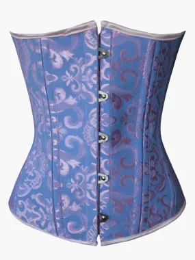 Women Underbust Corset Girdle Blue Jacquard Waist Trainer Sexy Lingerie