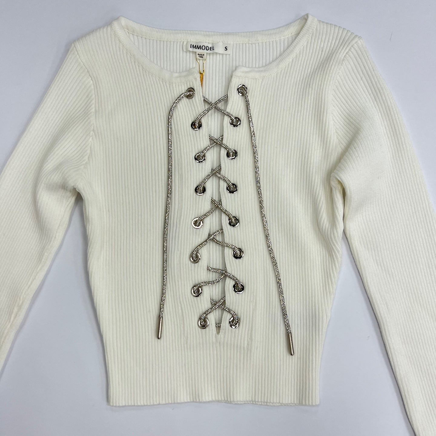 Women's Long Sleeve Sweater Top with Front Tie