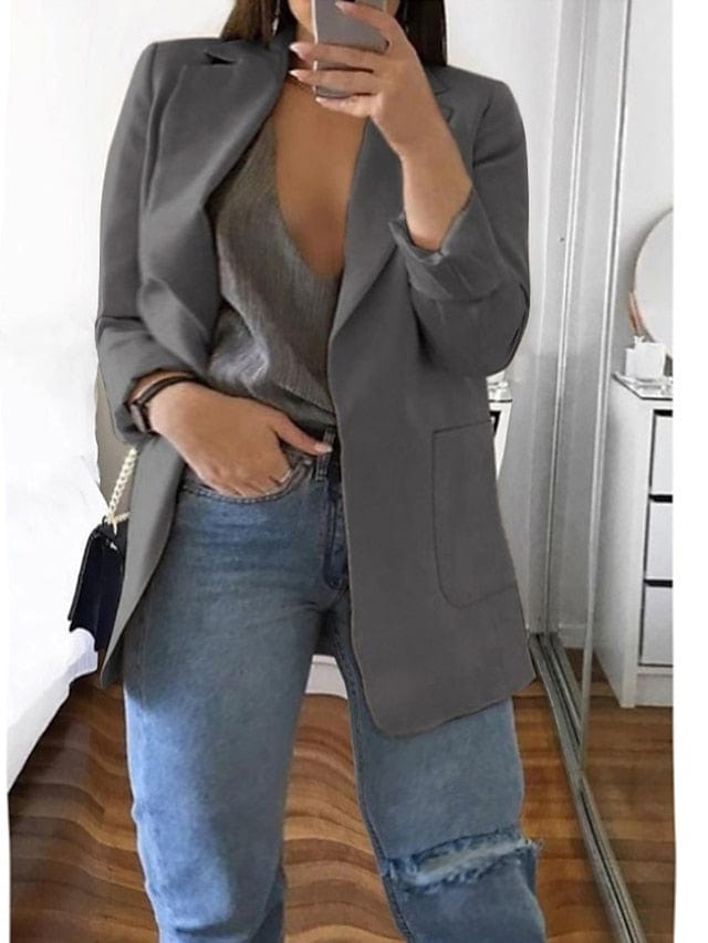 Women's Plus Size Curve Blazer for Fall and Winter with Long Sleeve and Pocket