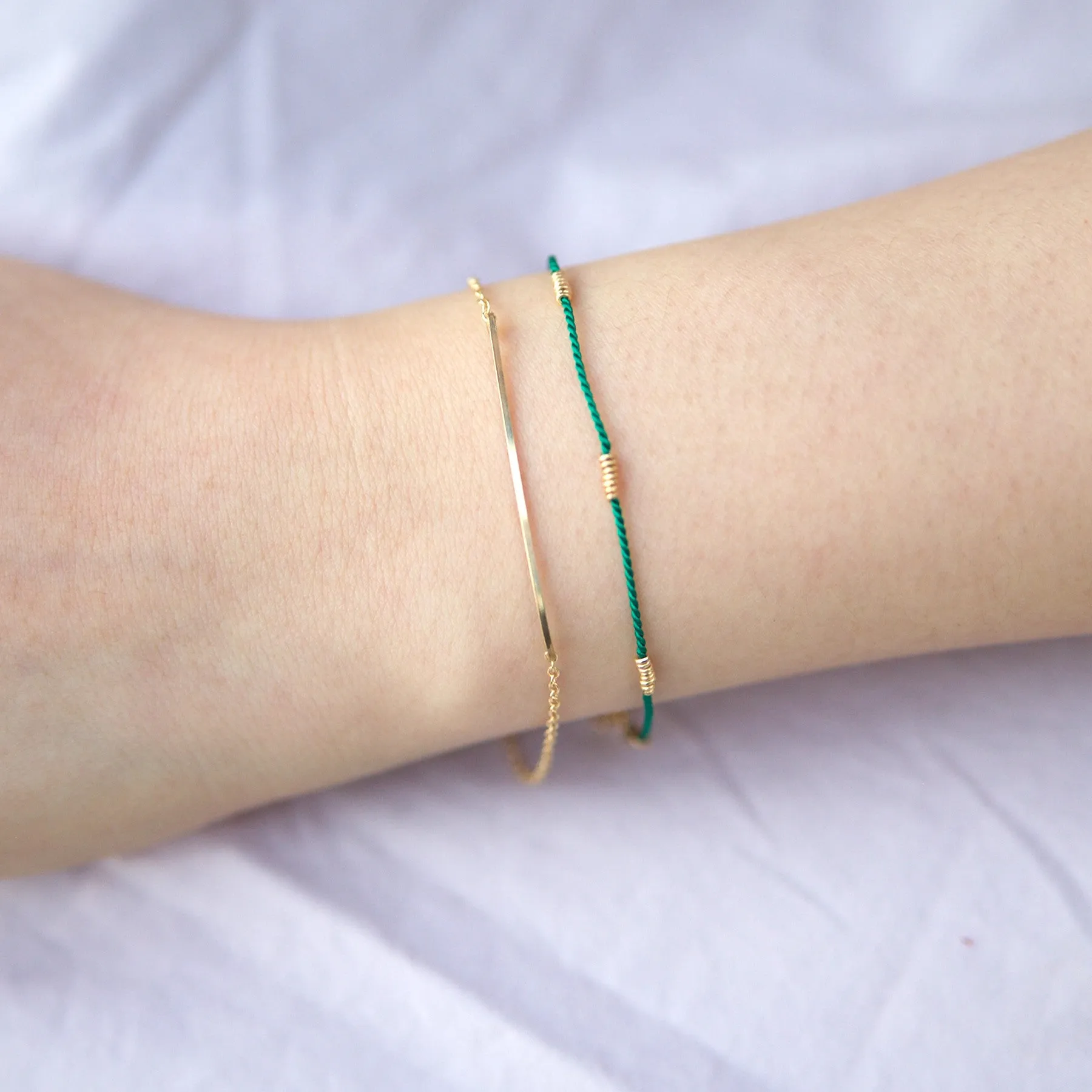 Wrapped Wire Silk Bracelet | Green, Gold