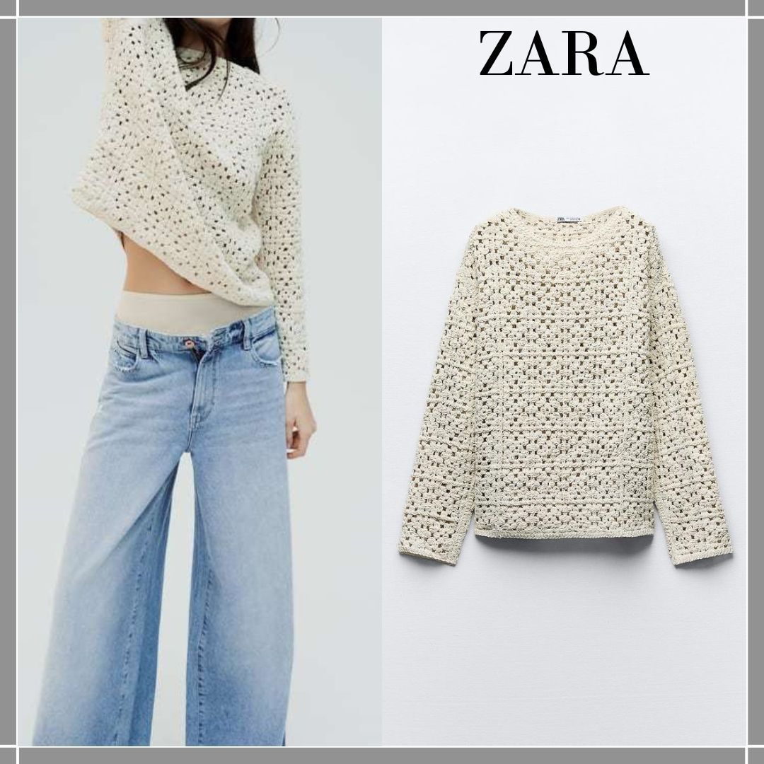 ZARA  |CROCHET CHENILLE SWEATER SWEATSHIRT