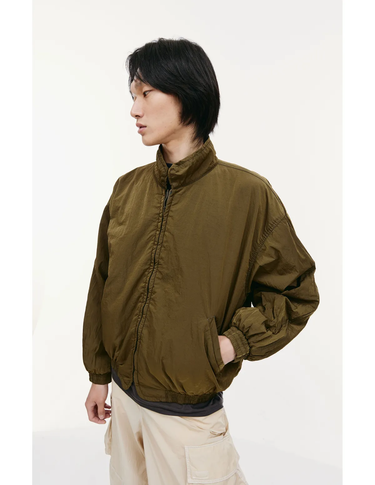 zipped bomber jacket - Khaki